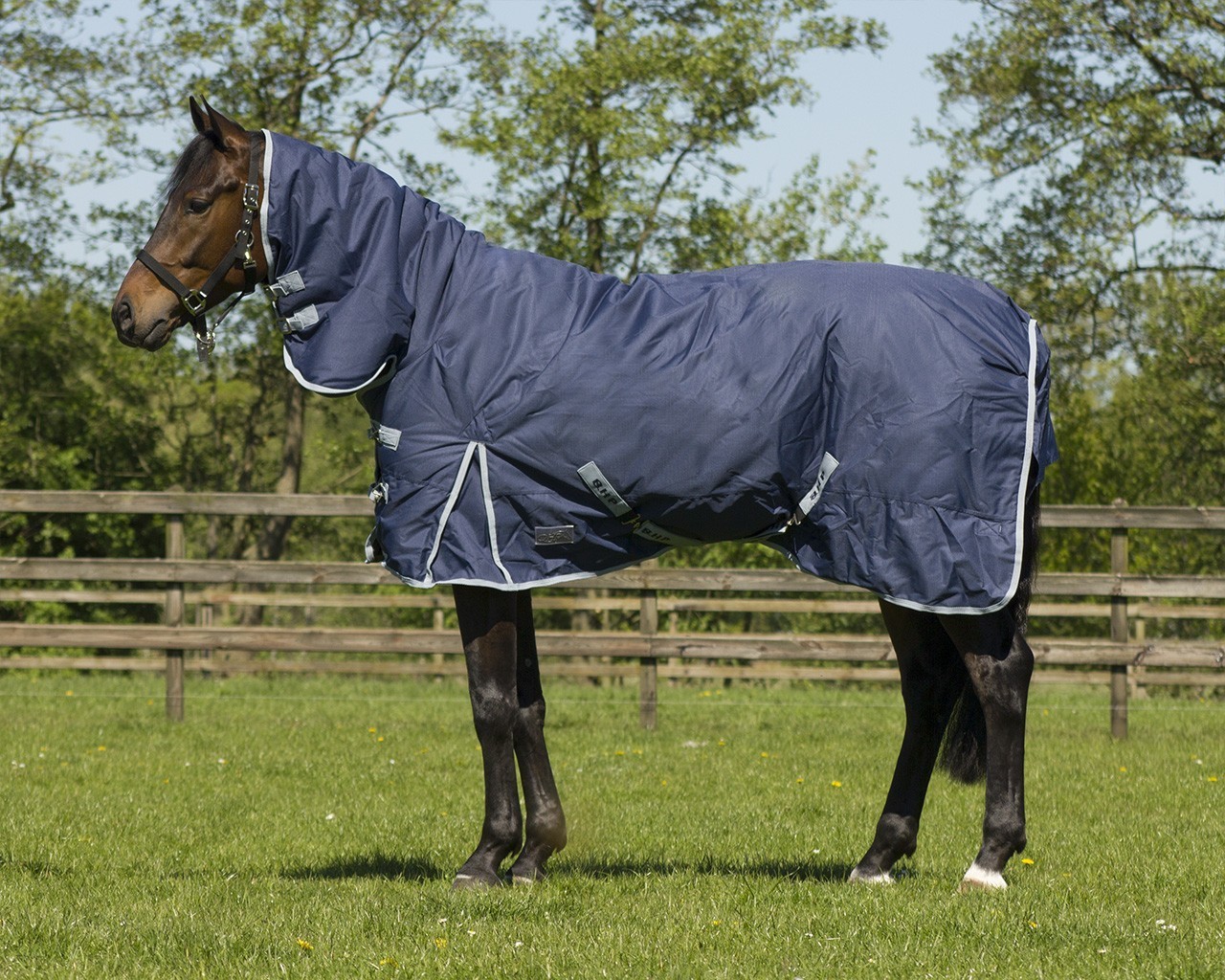 QHP Deka výběhová nepromokavá QHP, s krkem, 300 g, dark blue Délka zad: 125 cm