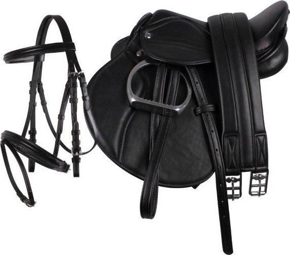 QHP Pony set sedlo, uzdečka, podbřišník, třmeny včetně řemenů, QHP, černý Velikost posedlí: 13"