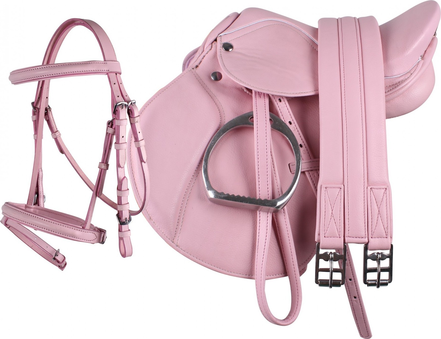 QHP Pony set sedlo, uzdečka, podbřišník, třmeny včetně řemenů, QHP, pink Velikost posedlí: 13"