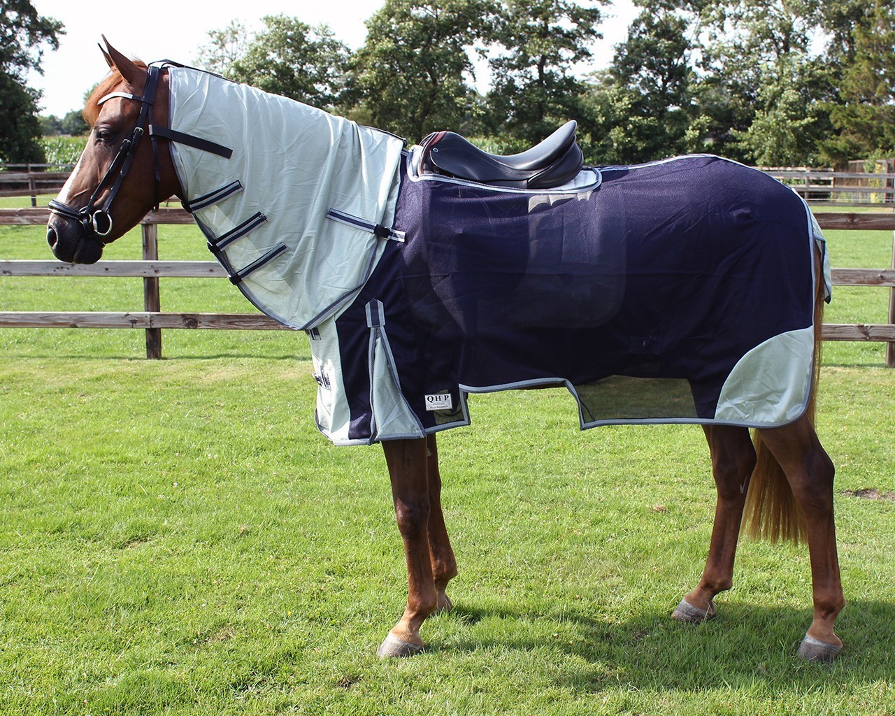 QHP Deka jezdecká QHP, síťová, s krkem, blue Délka zad: 125 cm