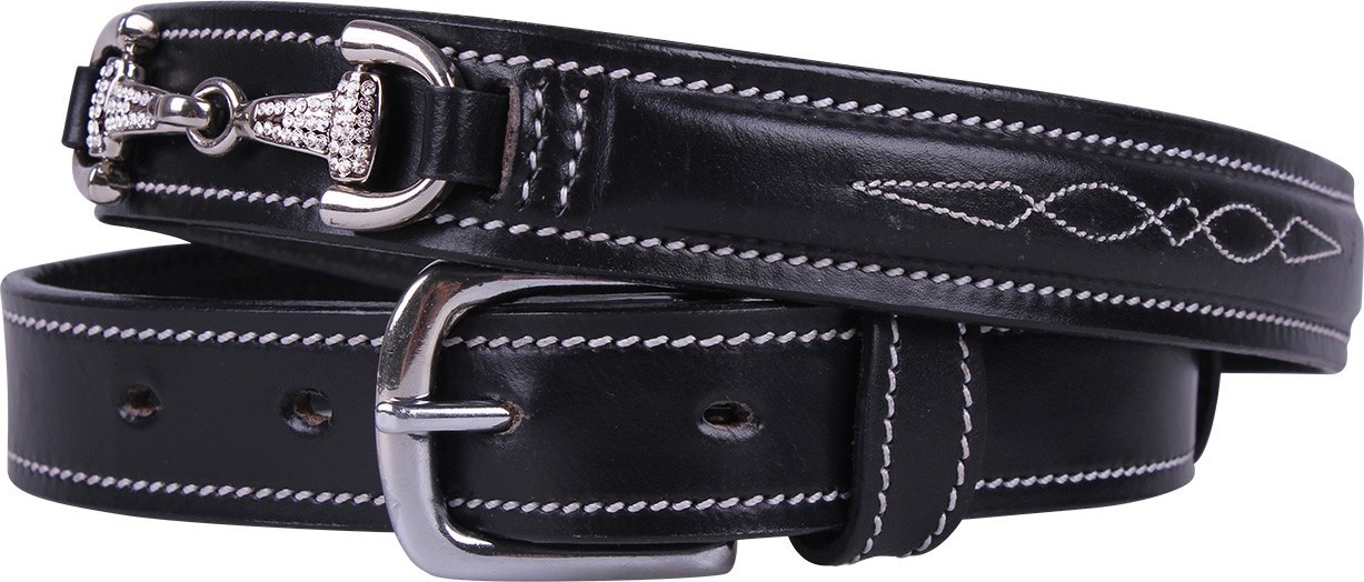 QHP Pásek kožený Emberly QHP, černý Délka: 65 cm