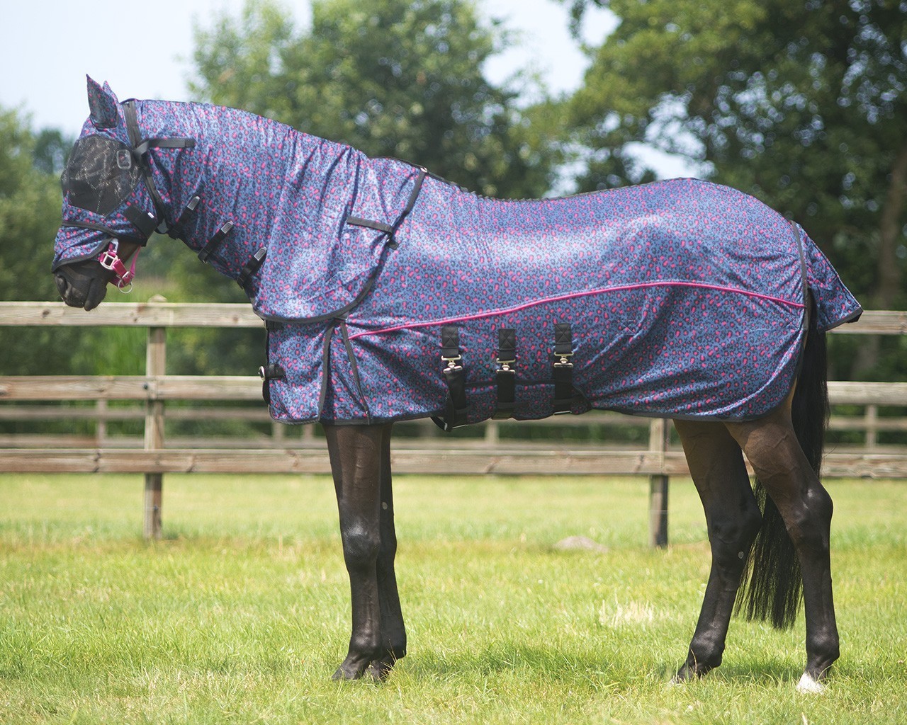 QHP Letní souprava proti hmyzu QHP, s krkem, pink leopard Délka zad: 135cm