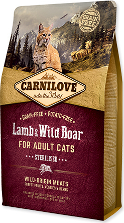 CARNILOVE Granule pro kočky Lamb & Wild Boar Adult Sterilised Carnilove, 2 kg
