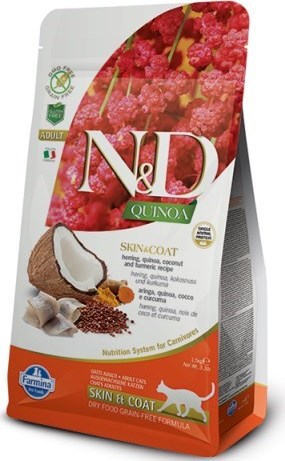N&D (Farmina Pet Foods) Granule pro kočky GF Quinoa Skin & Coat Herring & Coconut  N&D, 1,5 kg