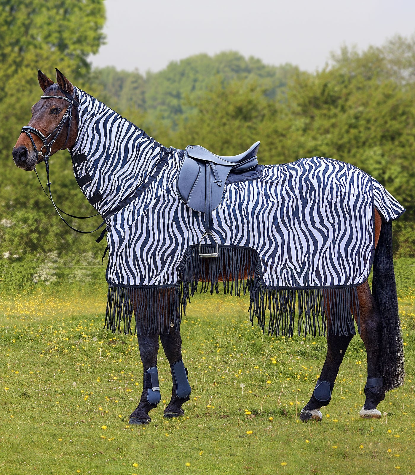 WALDHAUSEN Deka jezdecká Zebra Waldhausen, síťová, s krkem, black/white Délka zad: 115 cm