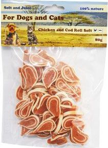 For Dogs and Cats Pochoutka Kuřecí s treskou roláda měkká 80 g
