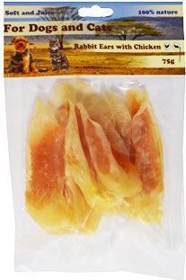 For Dogs and Cats Pochoutka Králičí ucho plněné kuřecím masem 75g