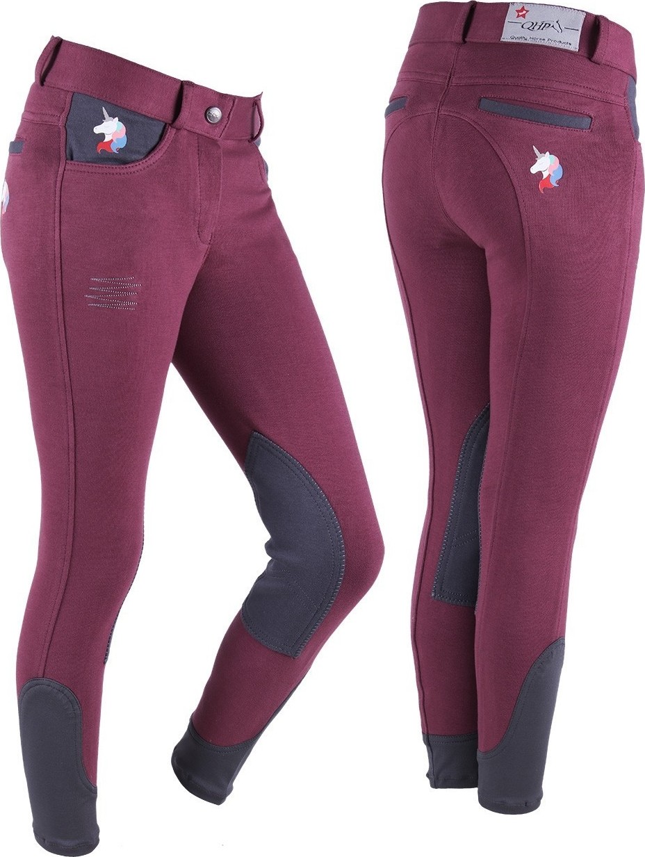 Rajtky Hanne QHP s kolenními záplatami, dětské, maroon Velikost: 164