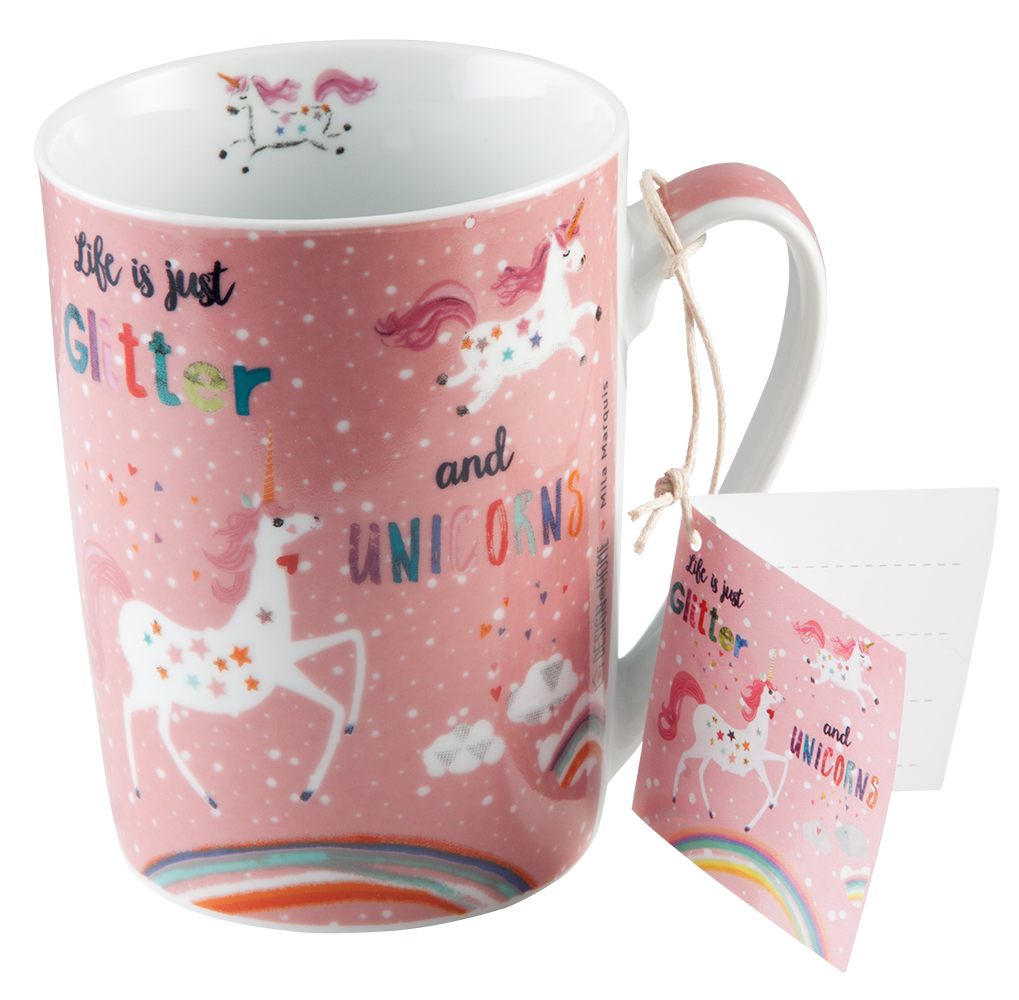 PFIFF Hrnek Glitter&Unicorns PFIFF, růžový