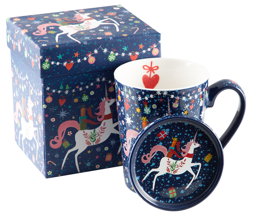 PFIFF Vánoční hrníček Happy Unicorn v dárkové krabičce PFIFF, dark blue