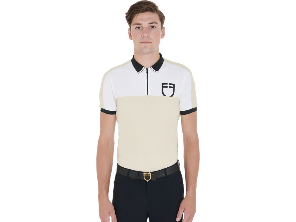Koszulka Polo Treningowa Bicolor Equestro, męska, beige/white