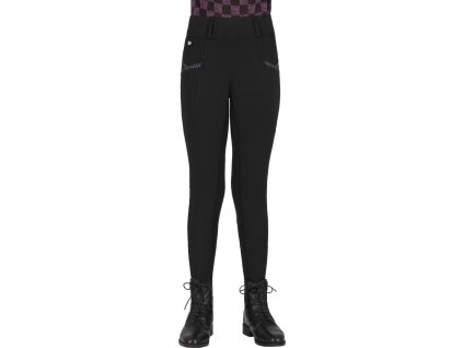 Legginsy jeździeckie Lize QHP, z gripem, dla dzieci, czarne