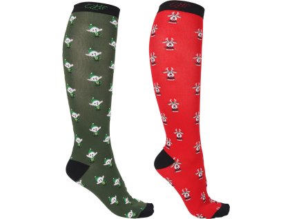 Podkolanówki jeździeckie QHP, 2 pary, elf/rudolph