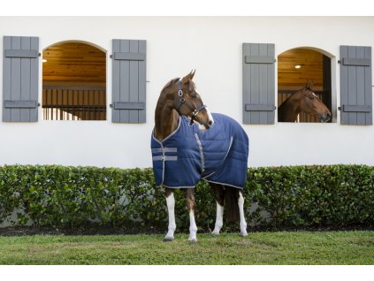 Derka stajenna Rambo, gładka podszewka, 400 g, navy/thunderstorm grey & silver