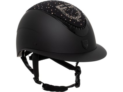 Kask jeździecki Proxima z szerokim daszkiem Equestro, damski, czarny/czarny błyszczący