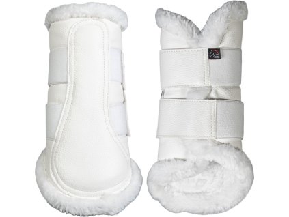 Ujeżdżeniowe ochraniacze na ścięgna Comfort Premium HKM, ze skórą jagnięcą, para, białe