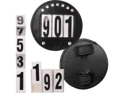 Numer startowy Waldhausen, 2 szt., skórzany, trzycyfrowy, czarny