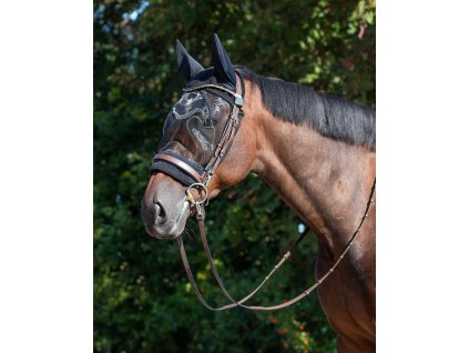 Maska przeciw owadom QHP, do jazdy konnej, z ochroną uszu, czarna