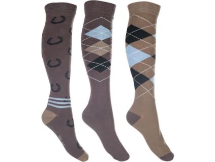 Skarpetki jeździeckie Cardiff HKM, 3 pary, brązowy/beżowy