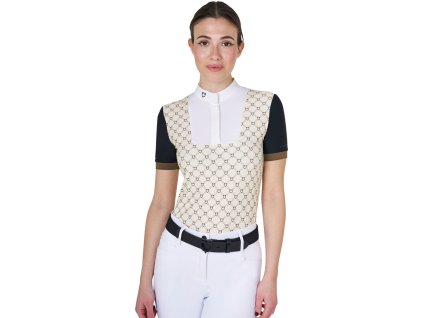 Koszulka konkursowa Monogram Print Equestro, damska, antique white/walnut
