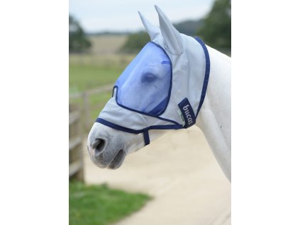 Maska przeciw owadom Buzz-Off Deluxe Bucas, z ochroną uszu, srebrno-granatowa