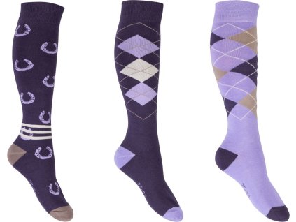 Skarpetki jeździeckie Cardiff HKM, 3 pary, fioletowo-liliowe