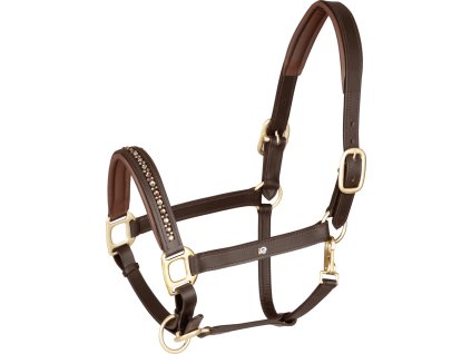 Kantar skórzany z kryształkami - brązowo-złoty