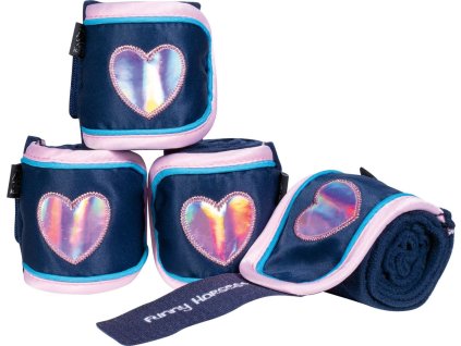 Polarowe Bandaże Hearts Funny Horses HKM, 4 szt., 1/1.5 m, granatowe