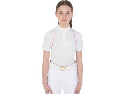 Koszulka konkursowa Equestro Polo, dziecięca, white/fuchsia