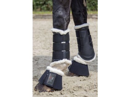 Ochraniacze na ścięgna Comfort HKM, ze skórą jagnięcą, para, czarne