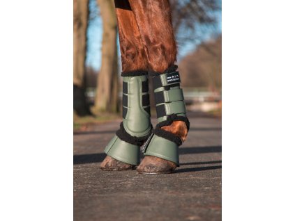 Ochraniacze na ścięgna Comfort HKM, ze skórą jagnięcą, para, zielone