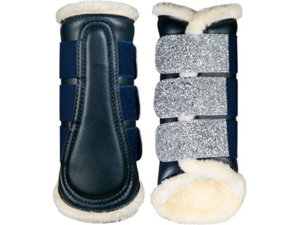 Ochraniacze na ścięgna Sparkle HKM, ze skórą jagnięcą, para, deep blue