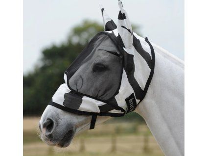 Maska przeciw owadom Buzz-Off Deluxe Zebra Bucas, z ochroną uszu (Rozmiar MINI SHETTY)