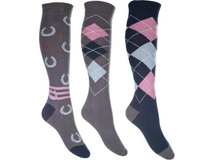 Skarpetki jeździeckie Cardiff HKM, 3 pary, szaro-niebieskie