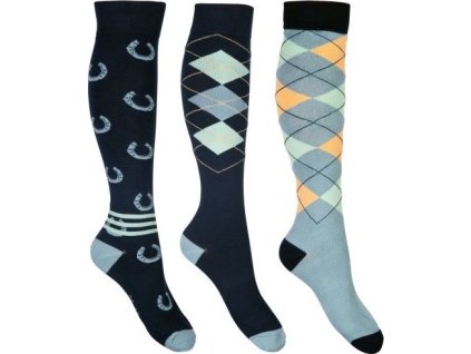 Skarpetki jeździeckie Cardiff HKM, 3 pary, granatowo-szałwiowe