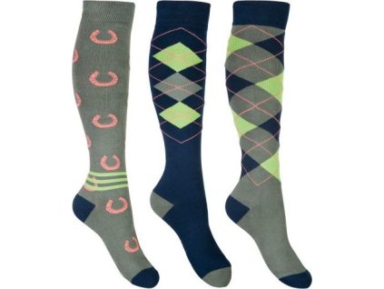 Podkolanówki jeździeckie Cardiff HKM, 3 pary, navy/olive