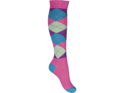 Skarpetki jeździeckie Karo Happy HKM, pink/turquoise checkered