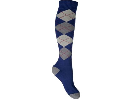 Jeździeckie podkolanówki Karo Warming up HKM, blue/grey checked