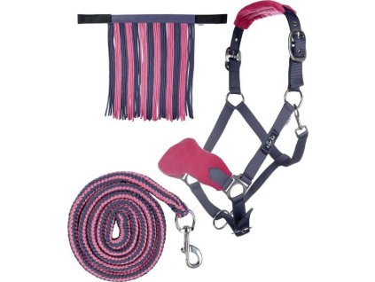 Zestaw Kantar z uwiązem i frędzlami HKM, grey/pink