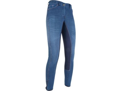 Bryczesy Summer Denim HKM, z pełnym lejem skórzanym, jeans blue/deep blue
