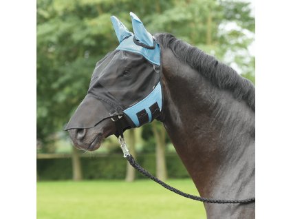 Maska przeciw owadom Fly Cover Pro BUSSE, z ochroną uszu i nozdrzy, jasnoniebiesko-czarna