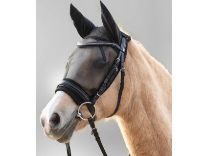 Maska przeciw owadom Waldhausen, do jazdy konnej, z ochroną uszu, czarna