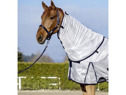 Kaptur do derki HorSeven, odstraszający owady, biało-granatowy