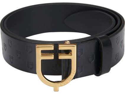 Skórzany pasek z klamrą Logo Equestro, gold/black