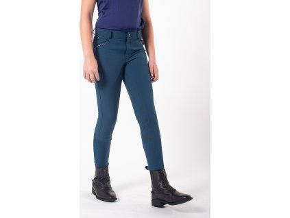 Bryczesy jeździeckie QHP Lauren z silikonowym lejem, dziecięce, Petrol