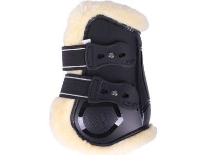 Ochraniacze na ścięgna tylne Ontario QHP, ze skórą jagnięcą, para, czarne
