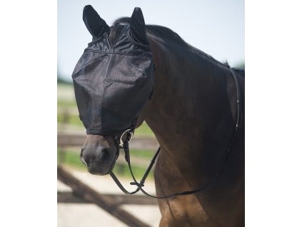 Maska przeciw owadom QHP, do jazdy konnej, z ochroną uszu, czarna