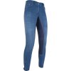 Bryczesy Summer Denim HKM, z pełnym lejem skórzanym, jeans blue/deep blue