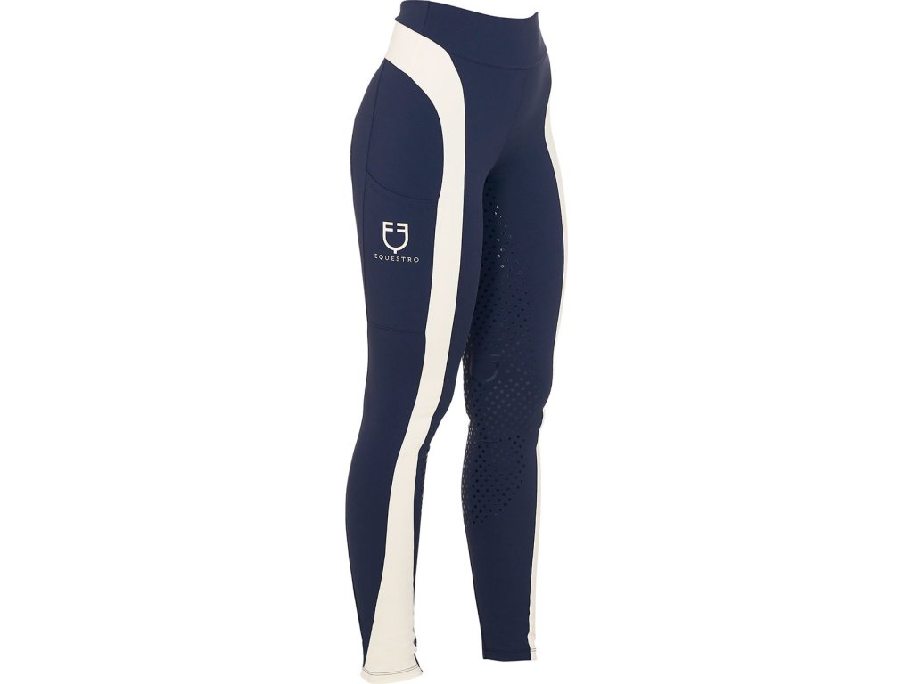 Legíny jazdecké Bicolor Equestro, s gripom, dámske, navy blazer/antique white