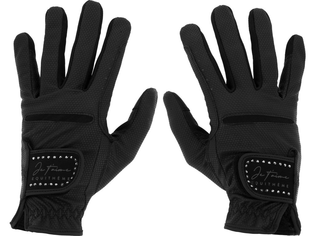 Rukavice jazdecké Je t'aime Equithème, dámske, čierne